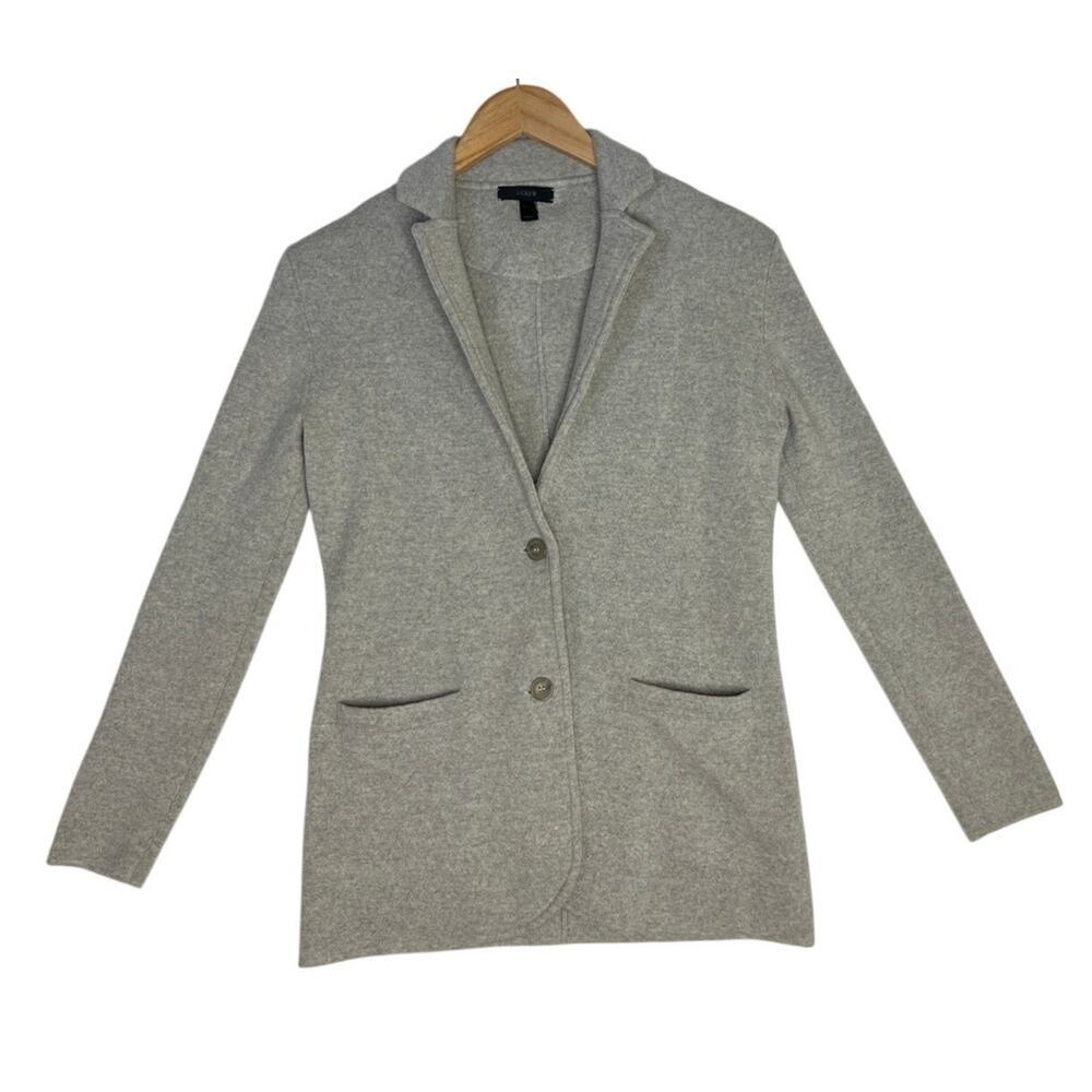J. Crew Black Label 100% Merino Wool Gray Sweater Blazer Career Preppy sz XXS